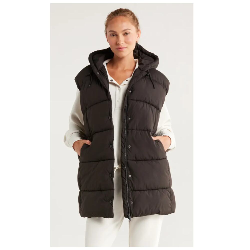 Zella Longline Hooded Puffer Vest Size Small